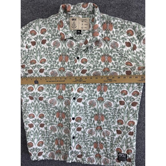 Picture Organic Shirt Mens XL Green Floral Button Up Tencel Short Sleeve Eco - Picture 4 of 7